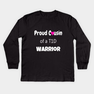 Proud Cousin - White Text - Pink Heart Kids Long Sleeve T-Shirt